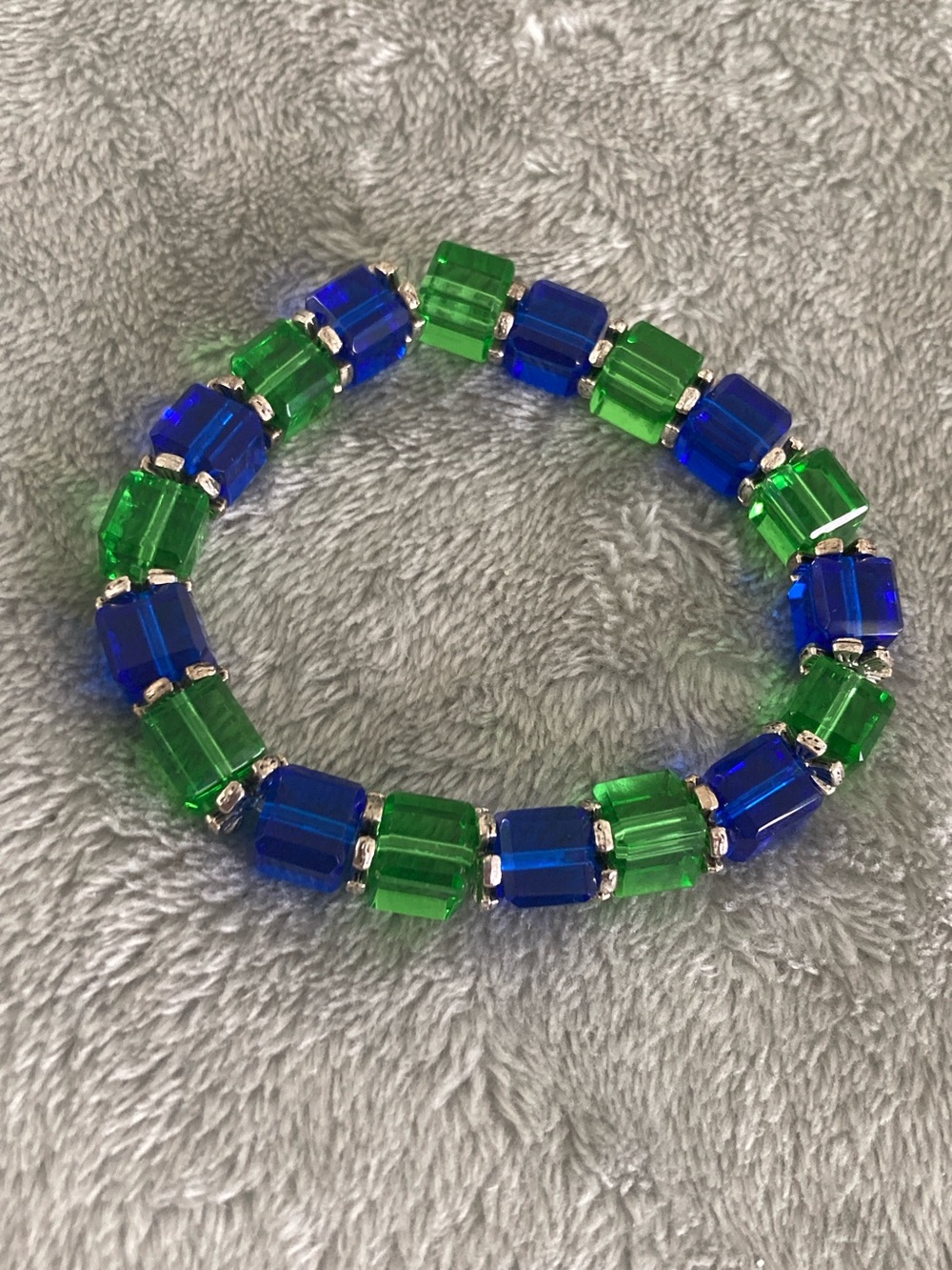Green and blue glass cube bracelet